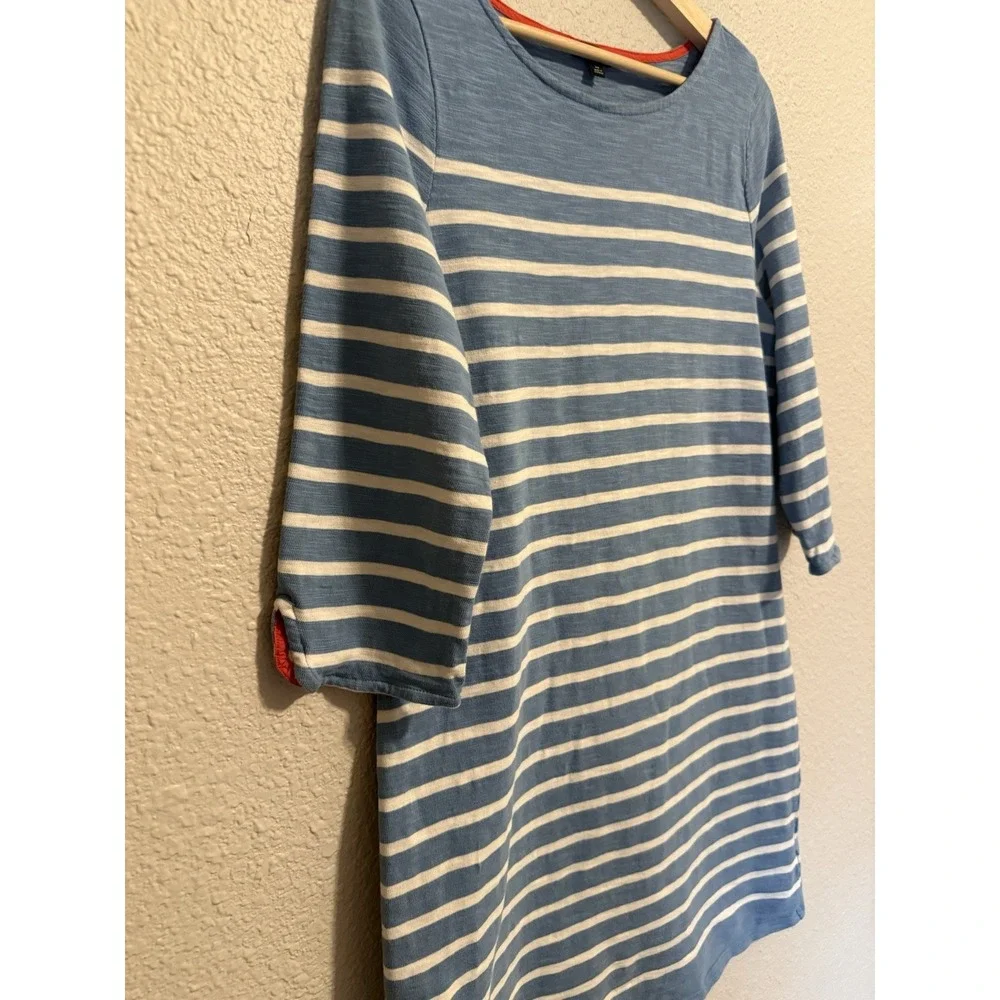 Talbots Dress Size L Petite Large Blue White Striped 3/4 Sleeve 100% Cotton